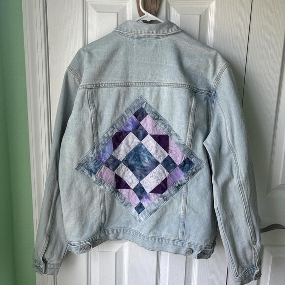 Pacsun Denim Trucker Jacket Womens L Light Wash Patchwork Quilted Cottagecore - Picture 1 of 8